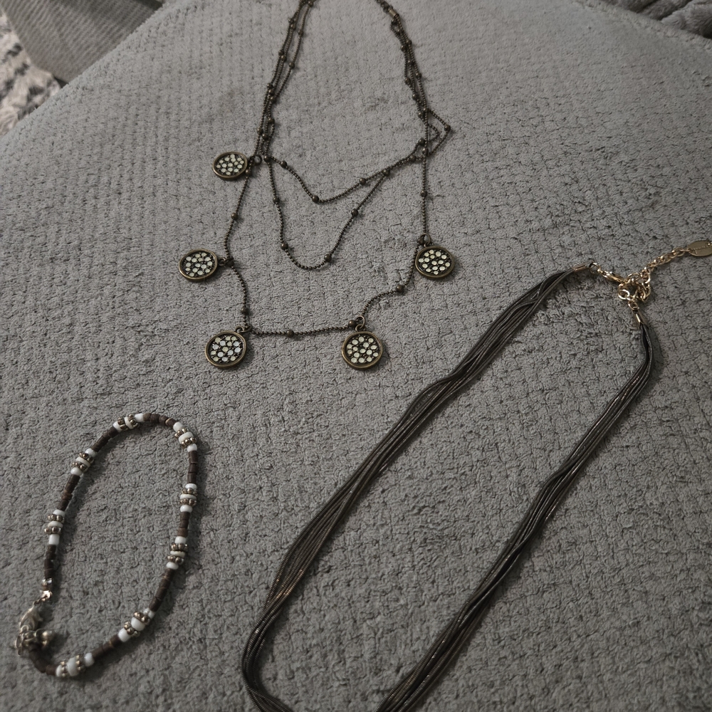 Bronze Multi-Layered Necklace Set with Bracelet